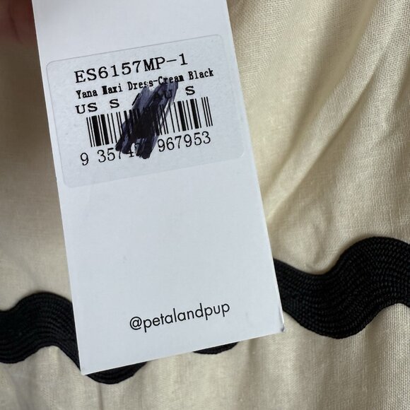 Petal & Pup Yana Maxi Dress Cream Black Cotton Tiered Trim Summer Midi Size S - Picture 8 of 12